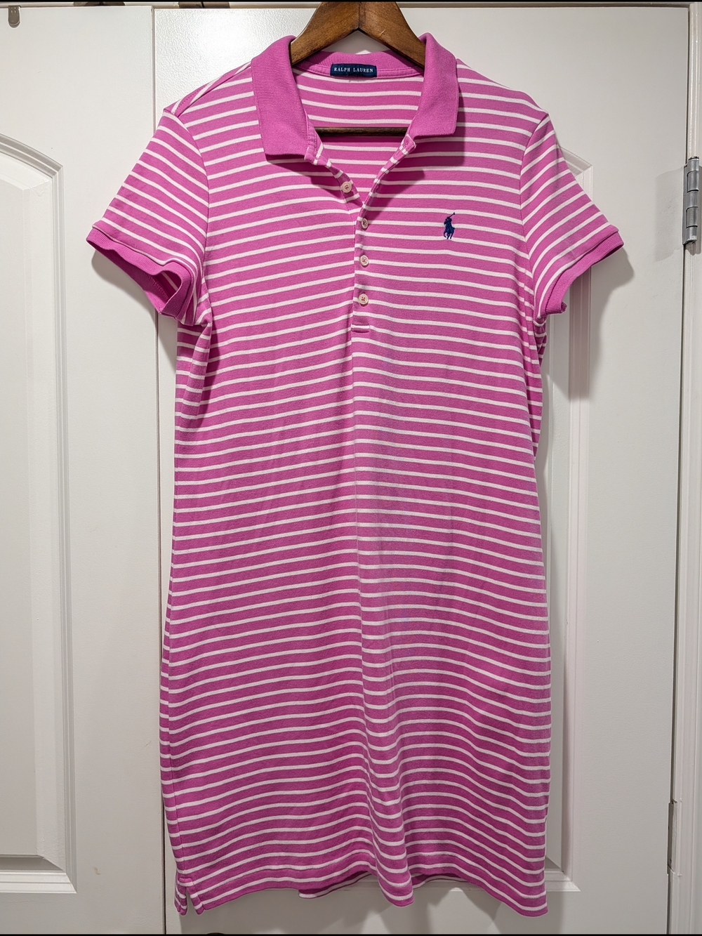 Ralph Lauren Pink and White Striped Polo Shirt Dress Preppy Tennis Coastal Sz S